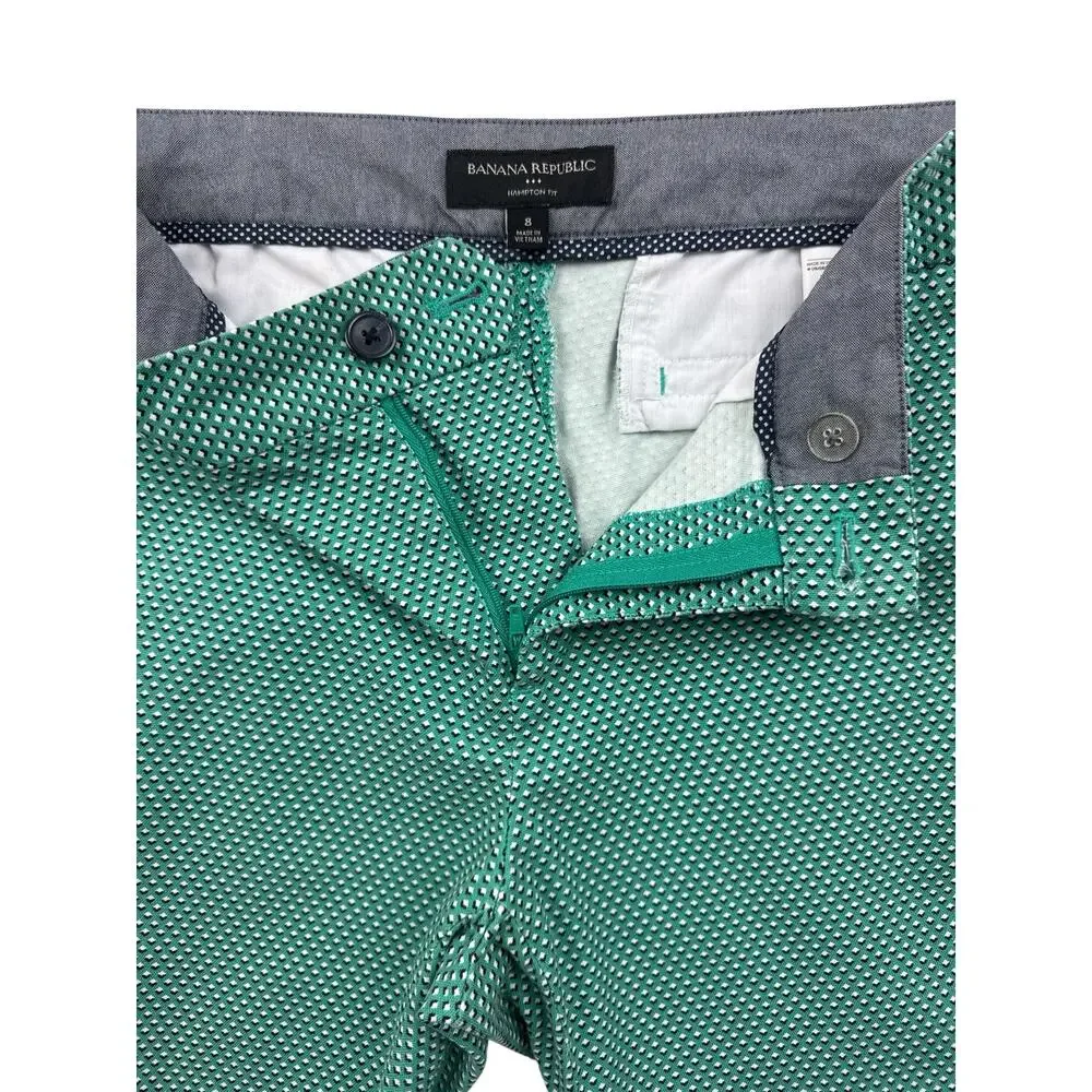 Banana Republic Hampton Fit Crop Chino Green White Geometric Womens 8